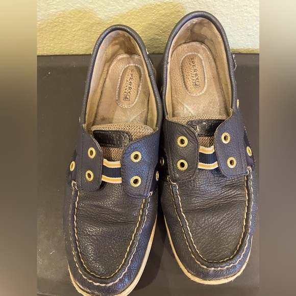 Sperry Iconic Boat Shoe Navy Leather Upper Textured Fabric Contrast K-13 S Sz 9M - Picture 15 of 15